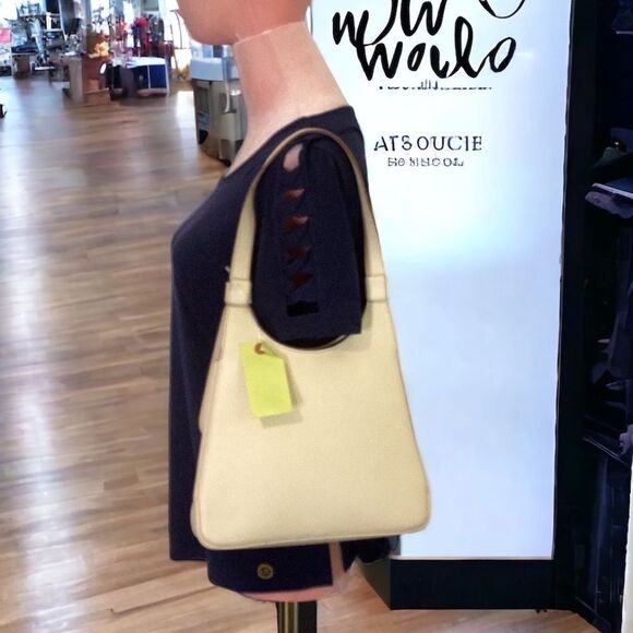 CELINE OFF WHITE LEATHER SHOULDER HOBO TOTE HAND BAG - Picture 4 of 12